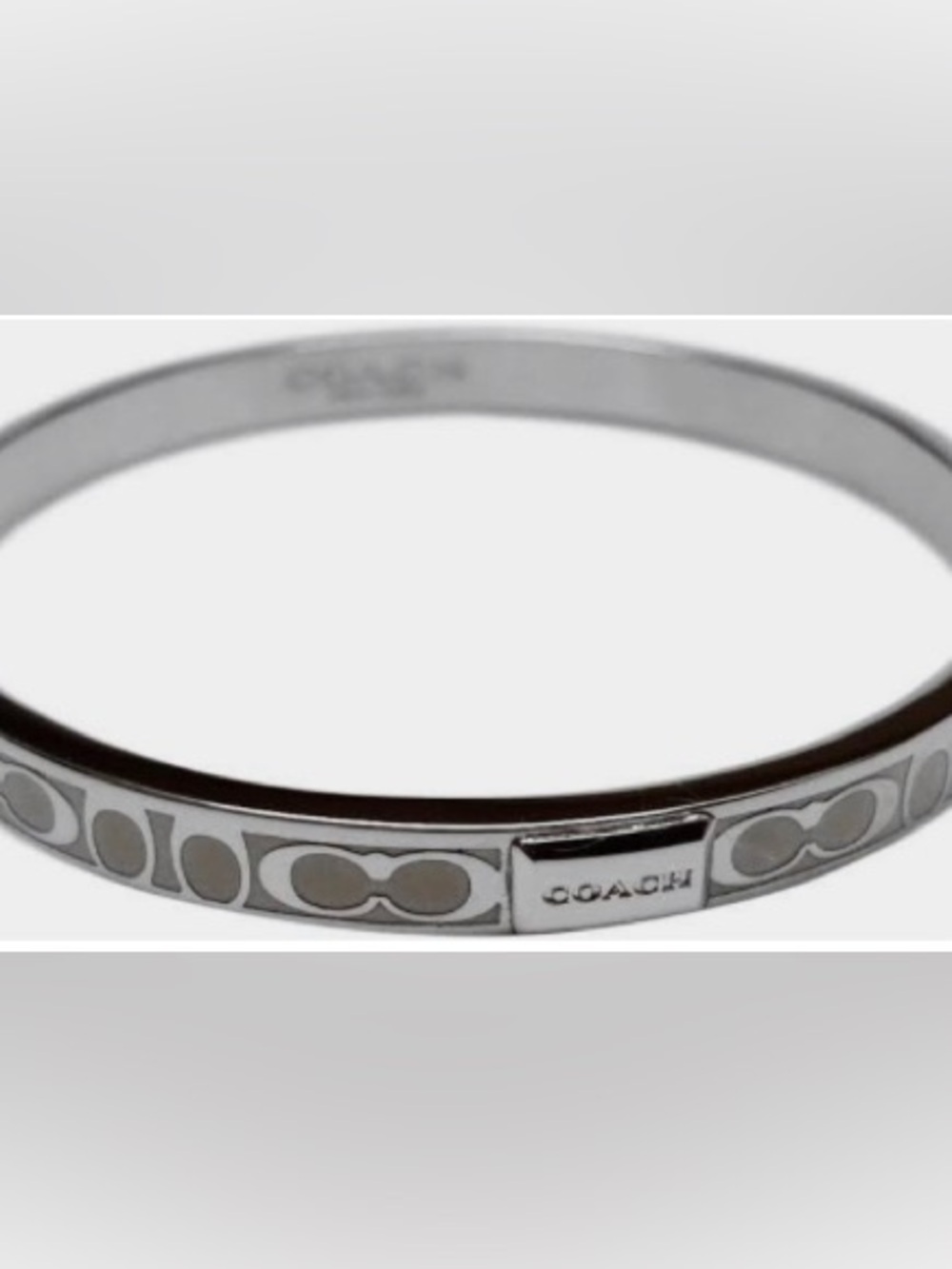 Signature C Coach Silver Tone Thin Op Art Bangle Bracelet
